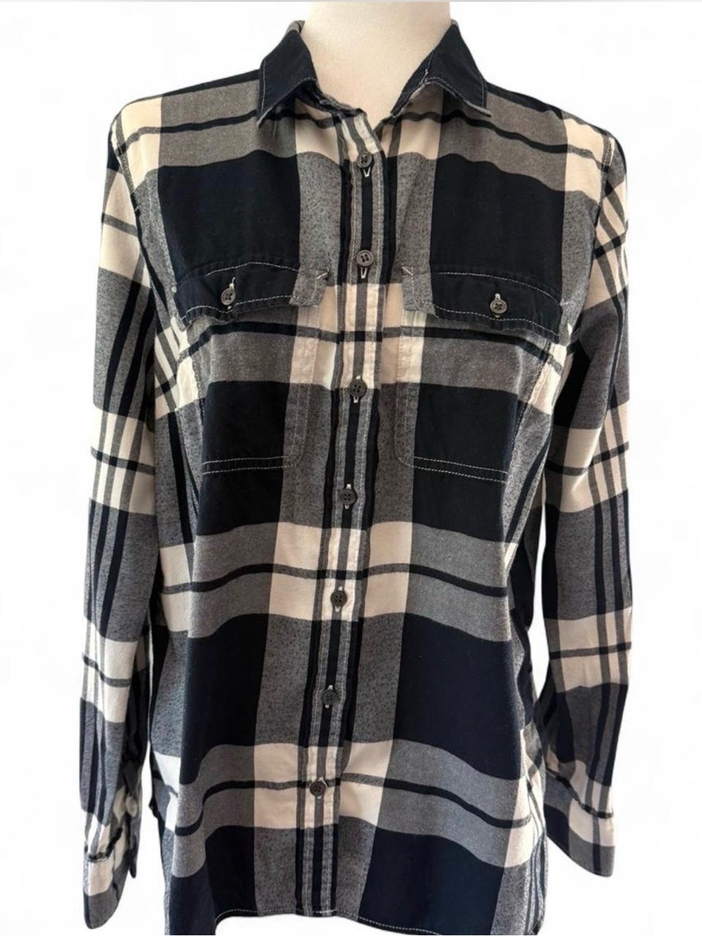 J. Crew Cream and Dark Navy Plaid Flannel - Women’s